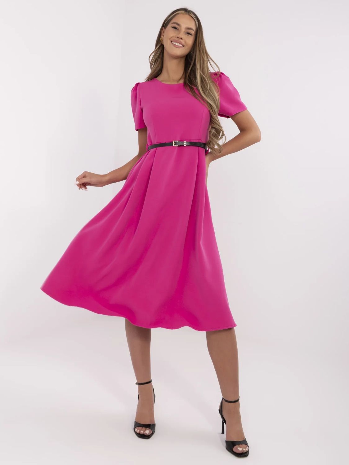 Elegantní midy šaty v tmavě růžové barvě