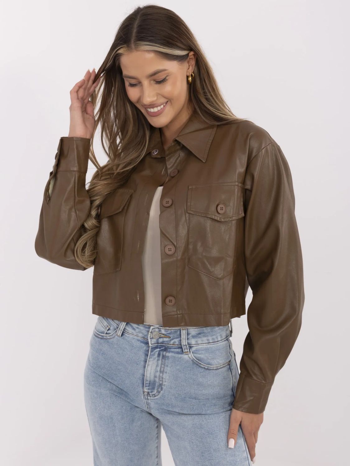 Hnědá přechodná bunda z ekokůže