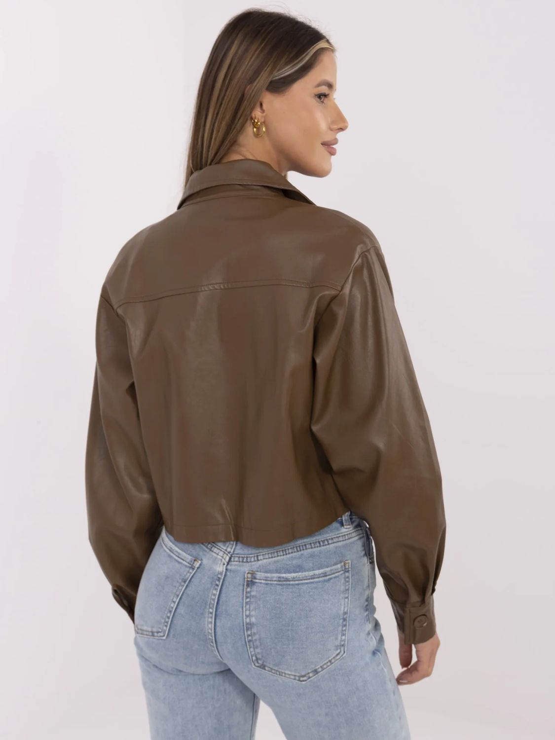 Hnědá přechodná bunda z ekokůže