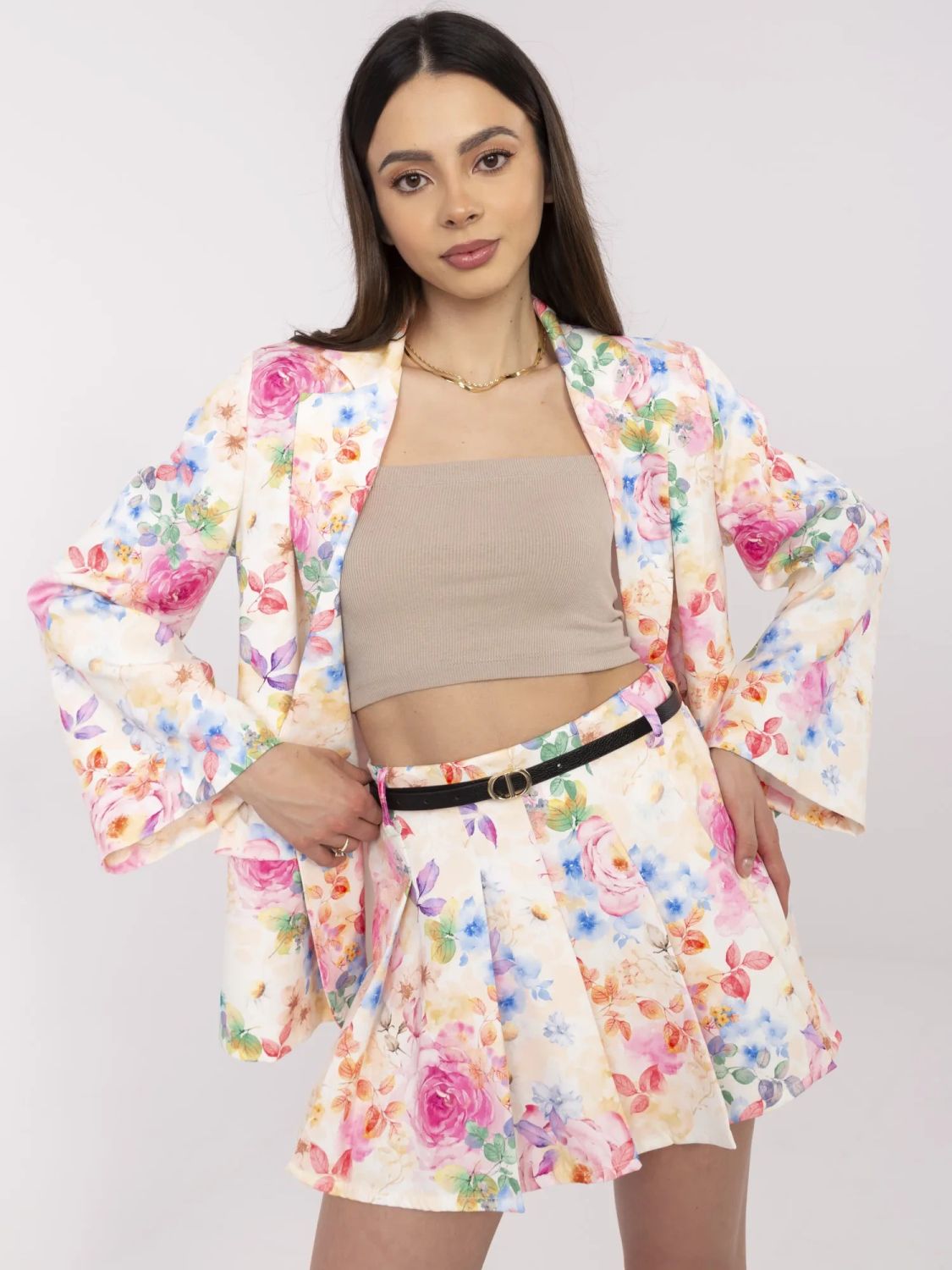 Elegantní komplet s květinovým vzorem bílá/růžová