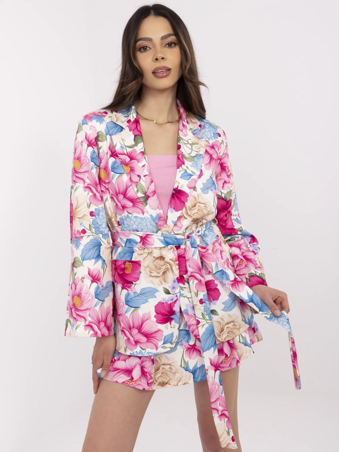 Elegantní růžový komplet s květinovým vzorem