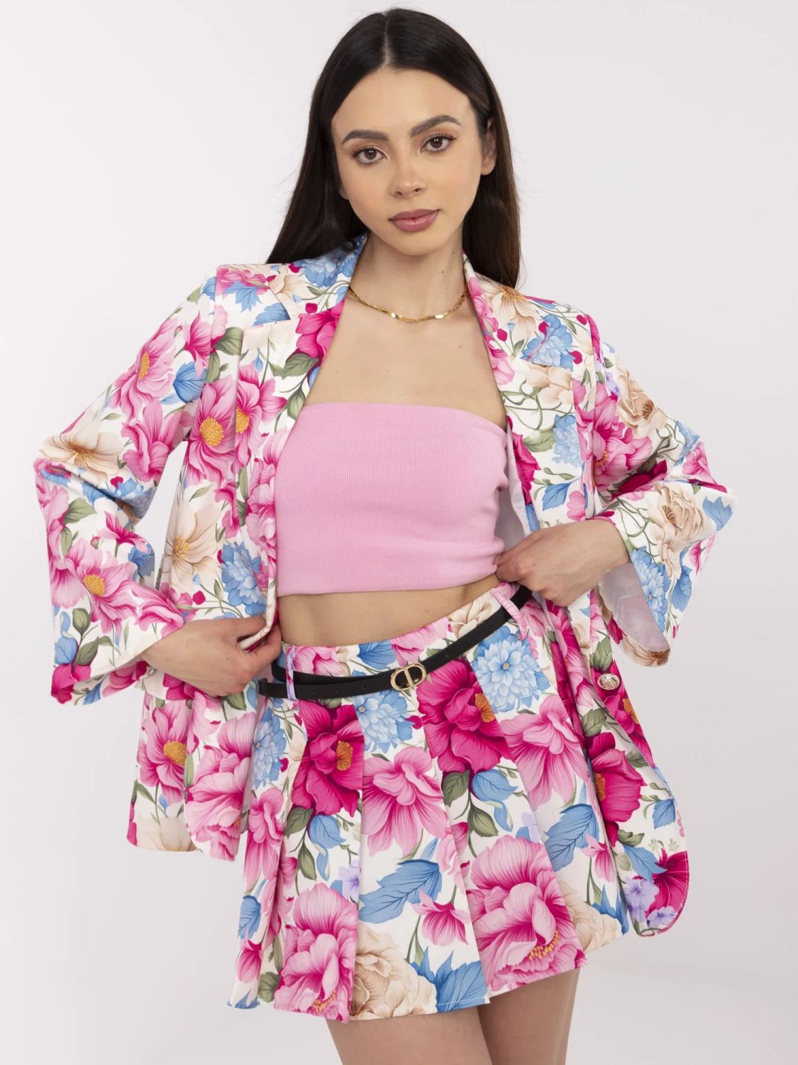 Elegantní růžový komplet s květinovým vzorem