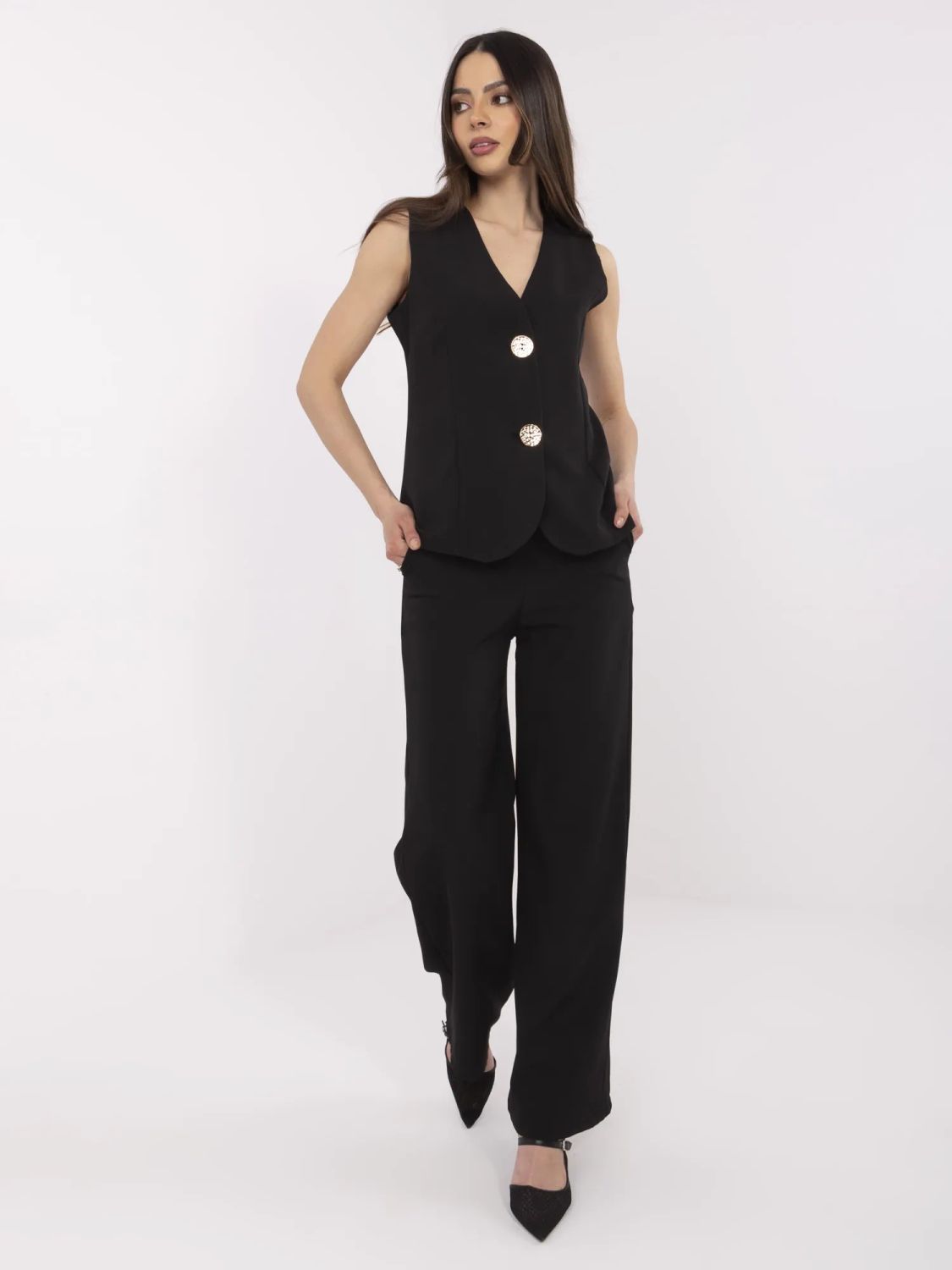 Elegantní komplet s vestou a širokými kalhotami