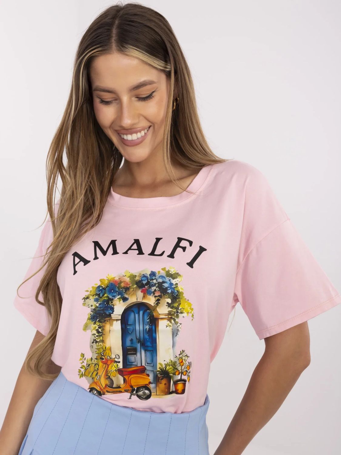 Stylové tričko s krátkým rukávem ve světle růžové