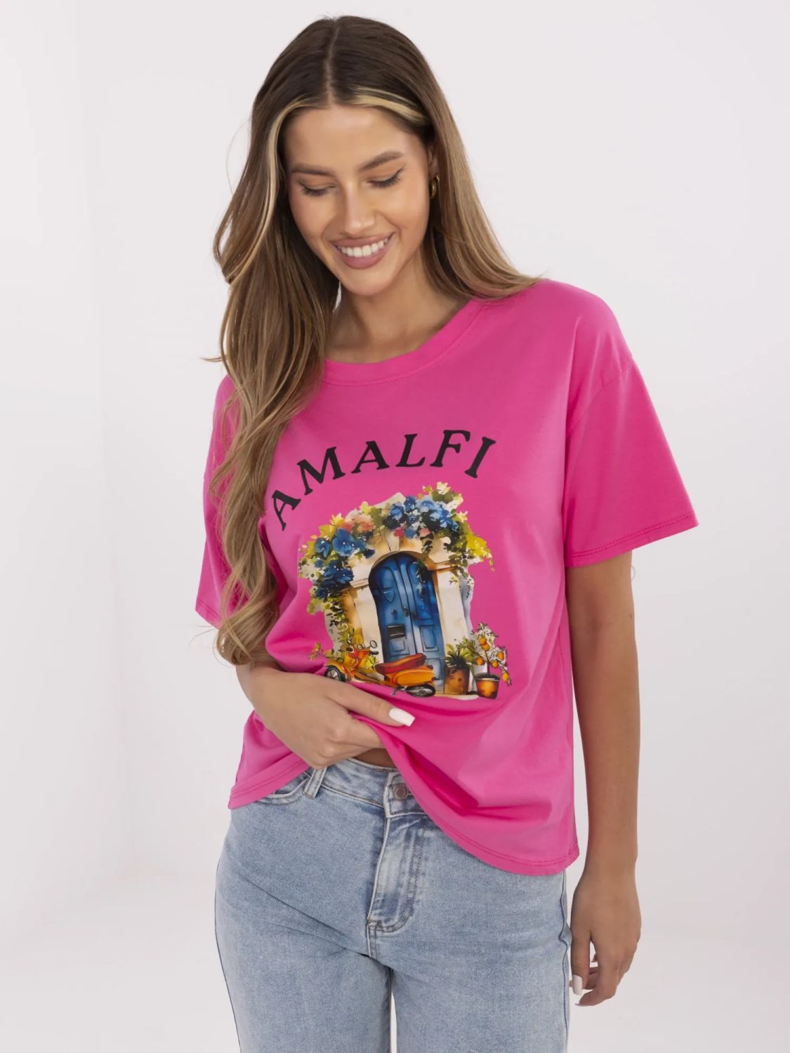 Stylové tričko s krátkým rukávem v tmavě růžové barvě