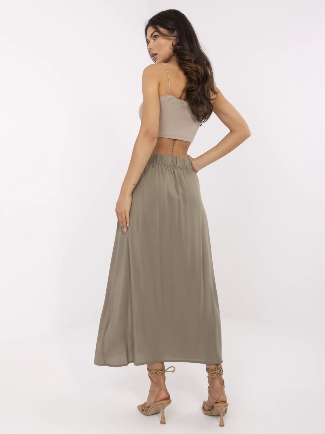 Elegantní midi sukně v khaki
