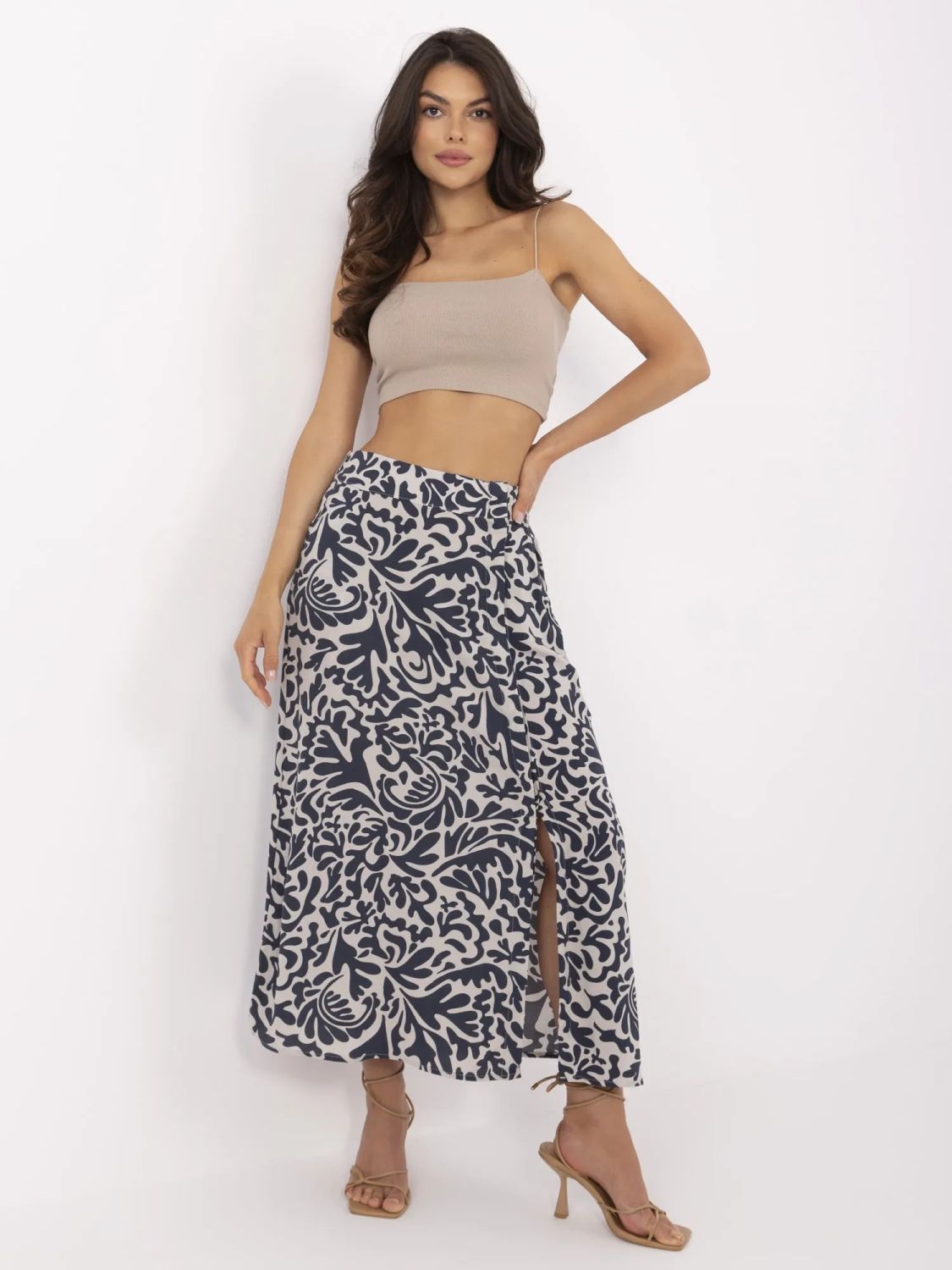 Elegantní midi sukně v tmavě modré barvě