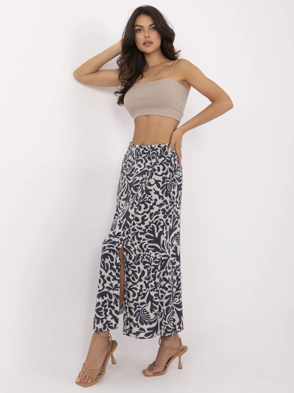 Elegantní midi sukně v tmavě modré barvě