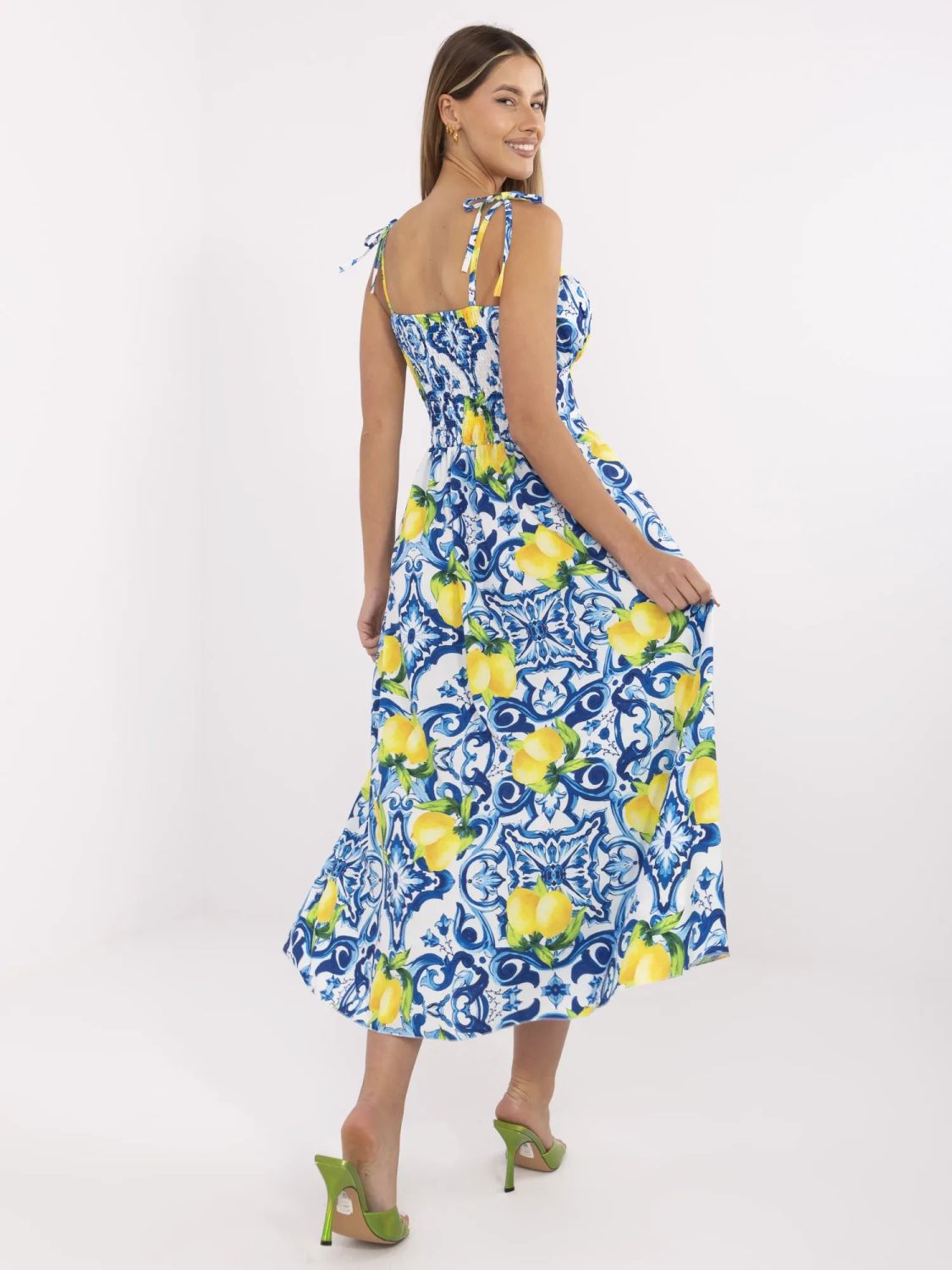 Modré letní šaty s potiskem citrónů