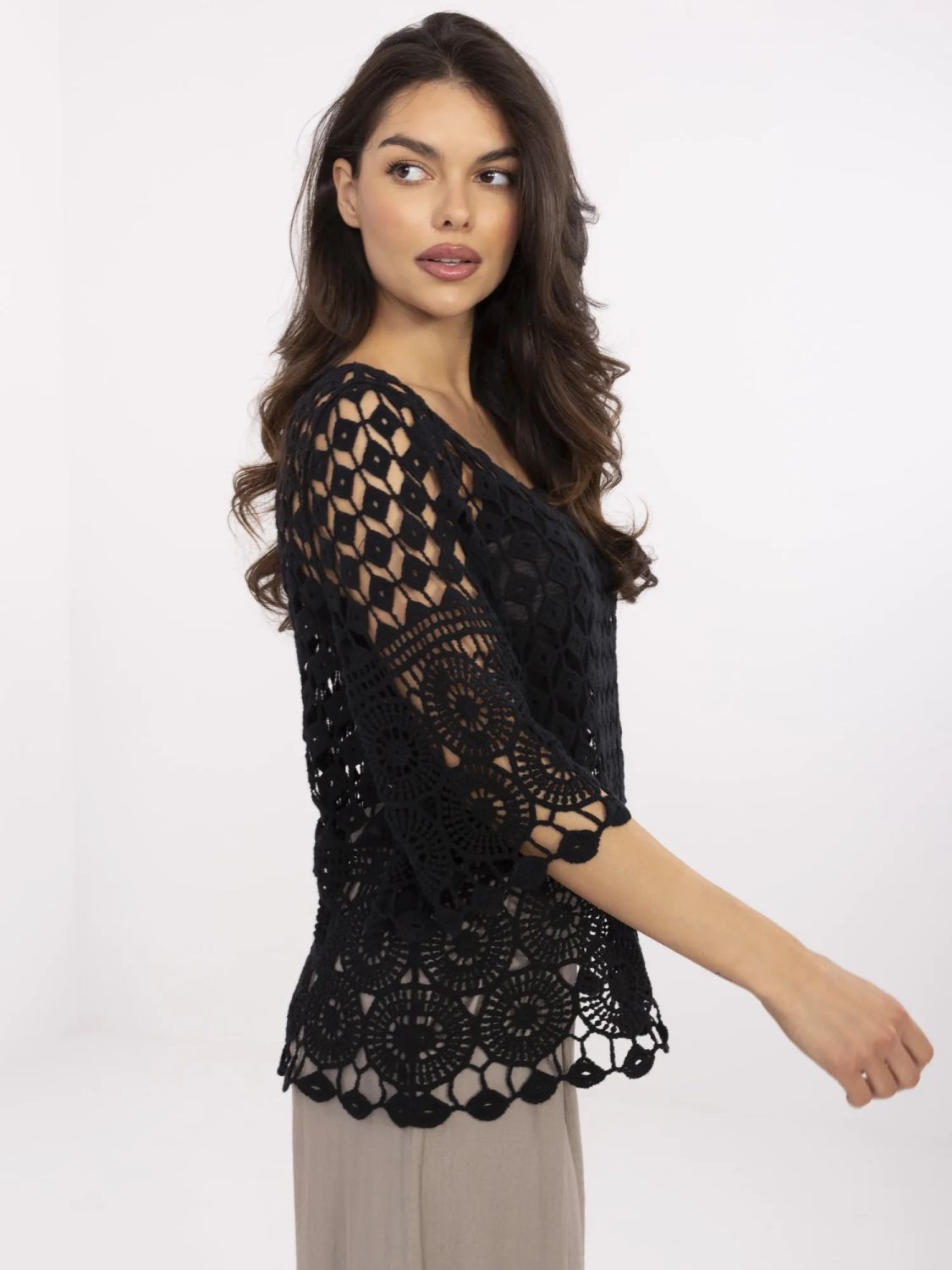 Stylová černá blůza s 3/4 rukávem