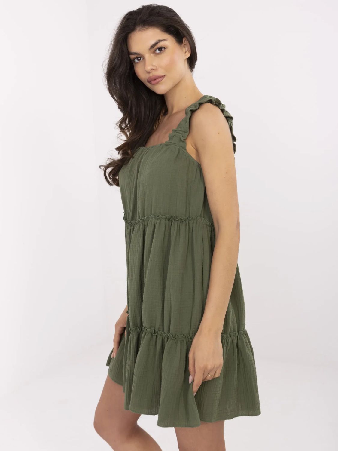 Khaki letní šaty s volánem