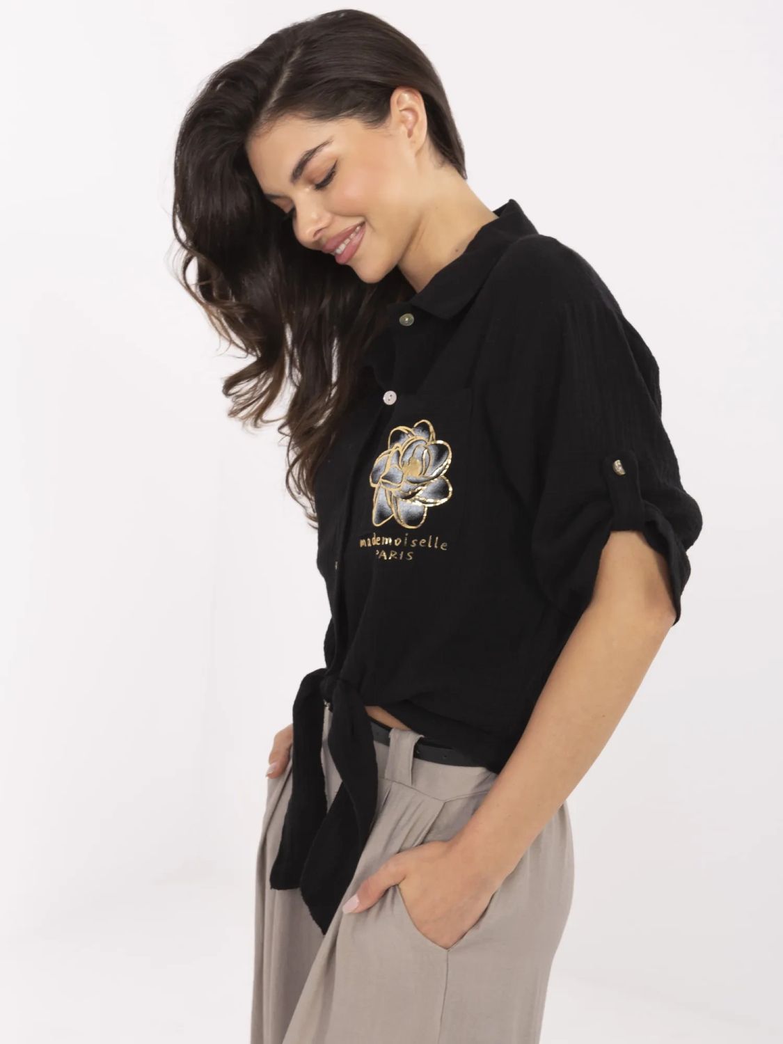 Stylová černá blůza s 3/4 rukávem