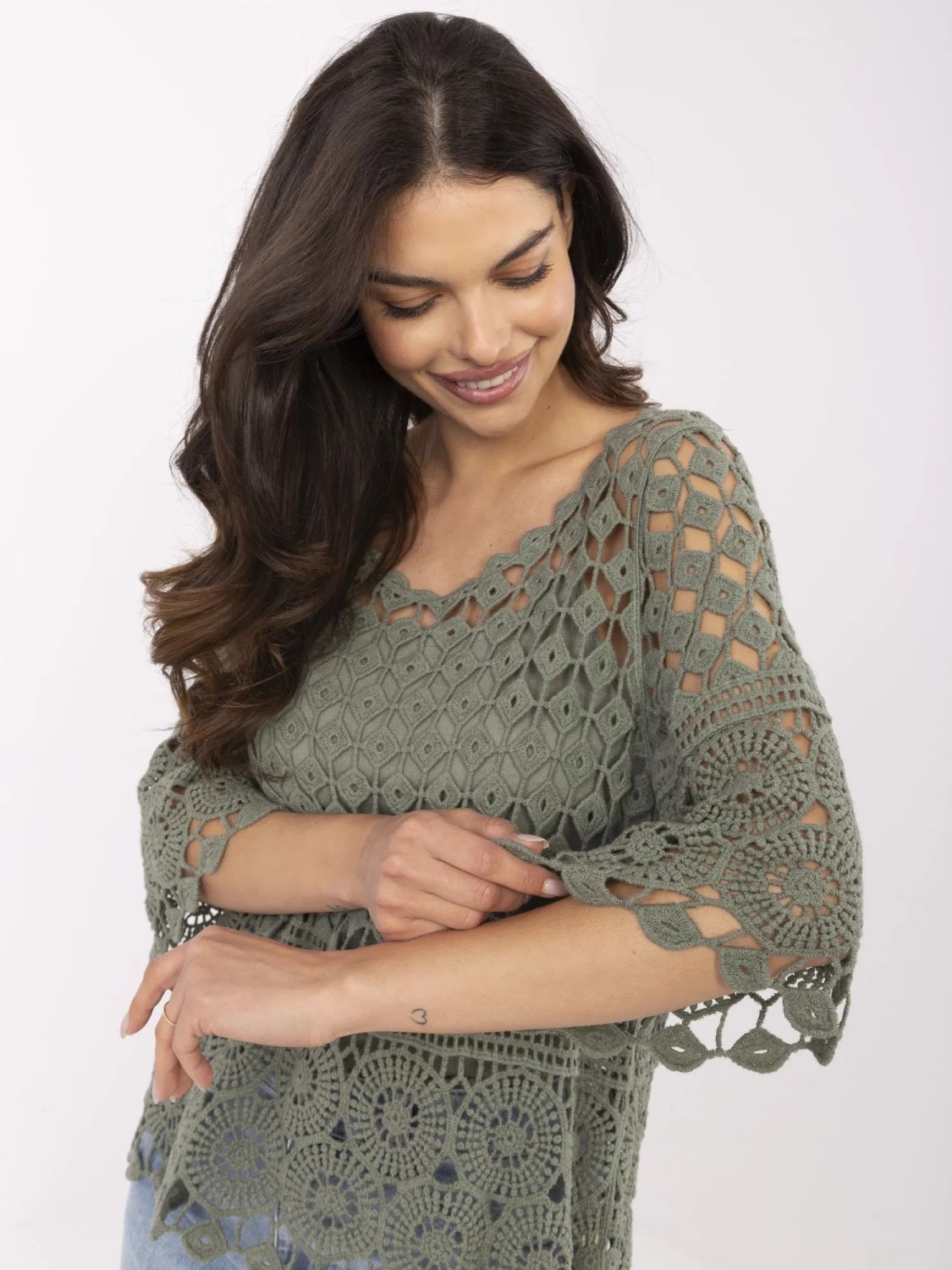 Stylová khaki halenka s 3/4 rukávem