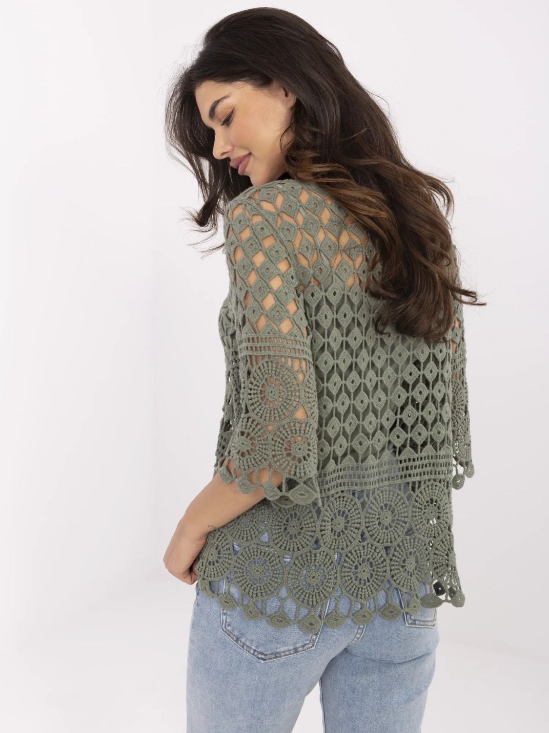 Stylová khaki halenka s 3/4 rukávem