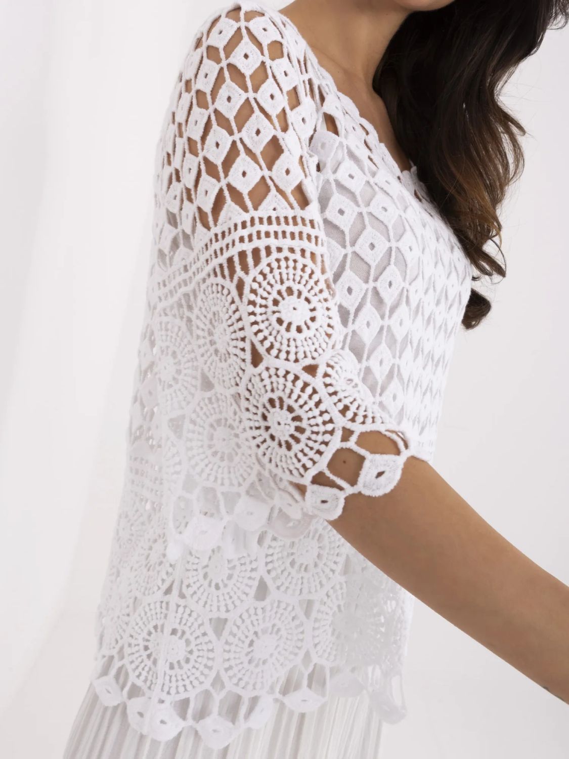 Bílá boho blůza s 3/4 rukávem