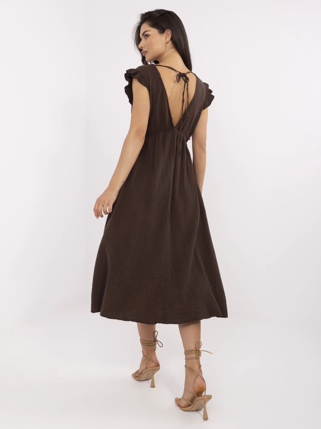 Hnědé midi letní šaty