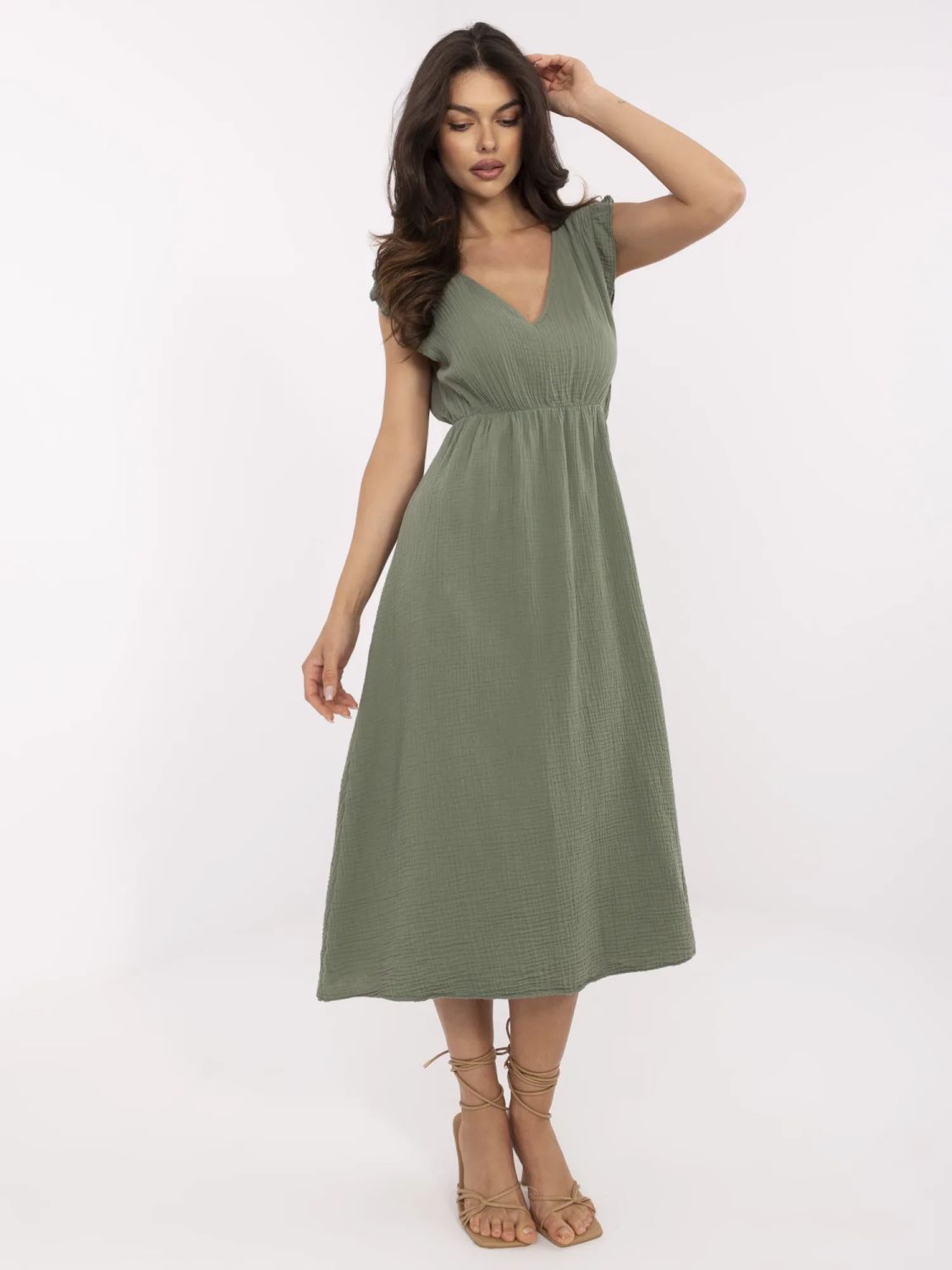 Khaki midi letní šaty