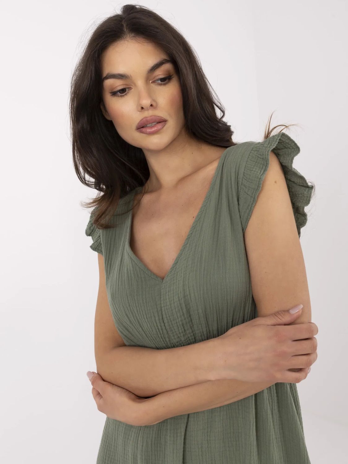 Khaki midi letní šaty