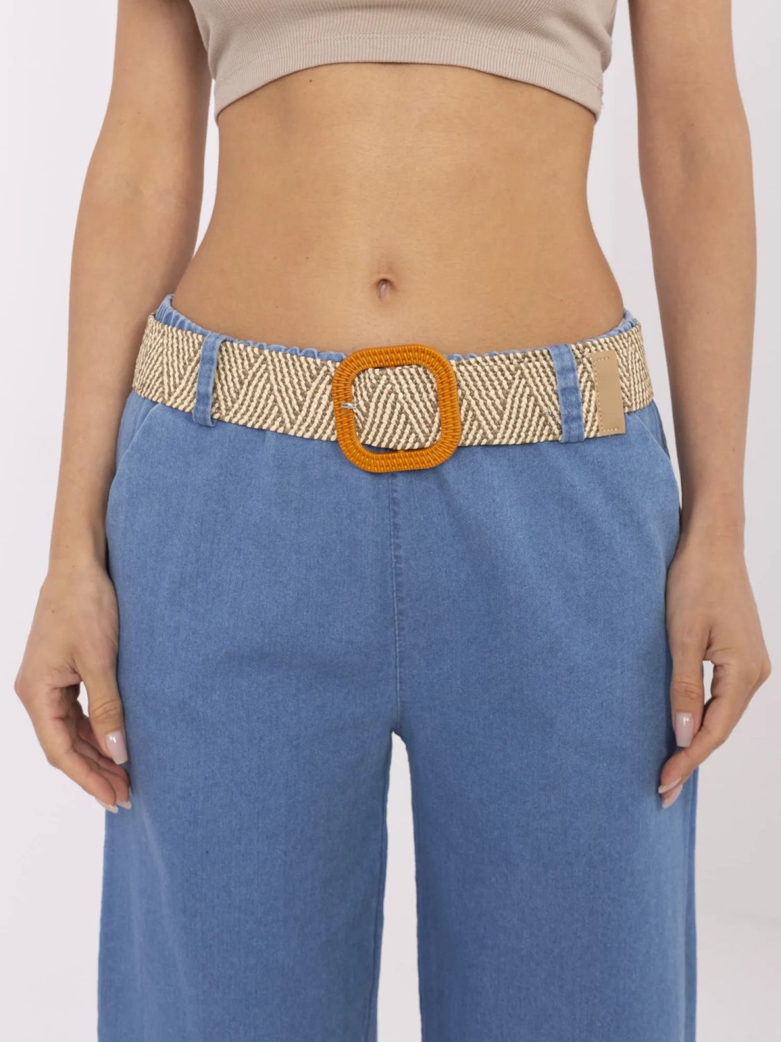 Stylové modré kalhoty s vysokým pasem a 7/8 délkou