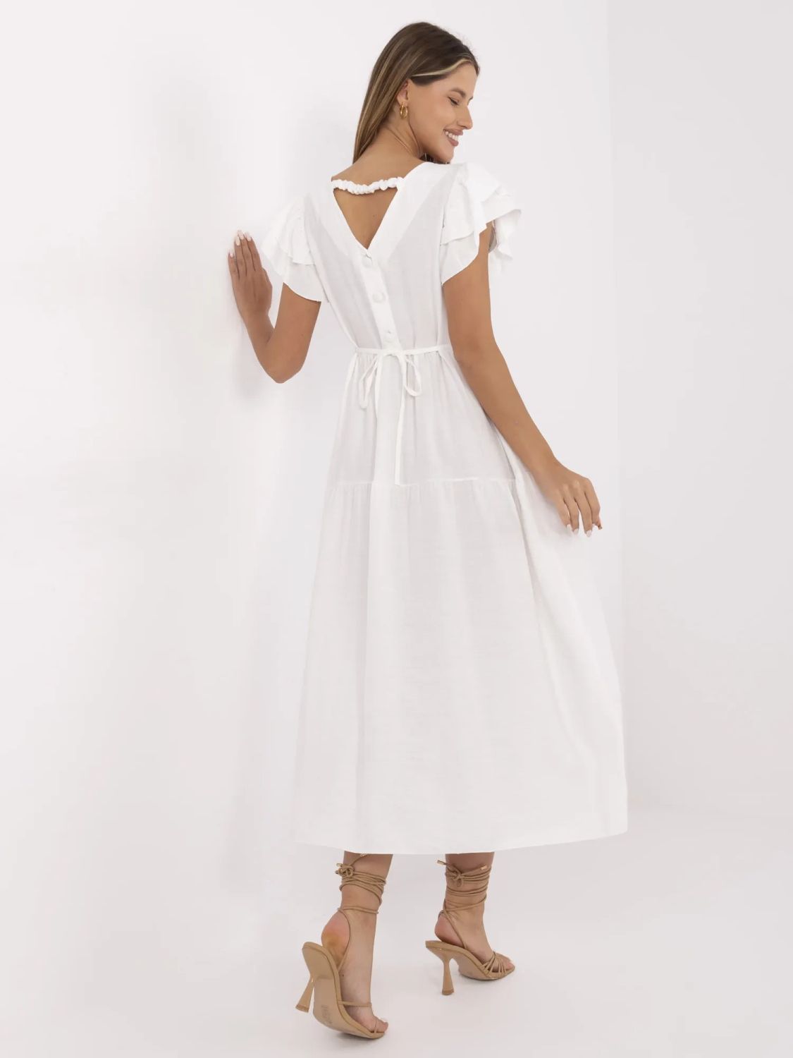 Lení  midi šaty s volány bílé