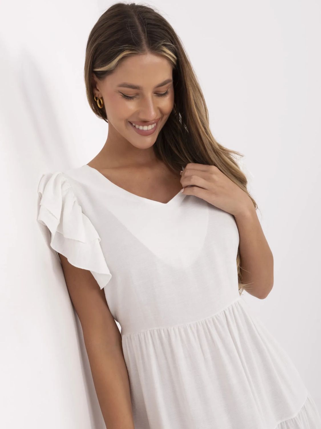 Lení  midi šaty s volány bílé