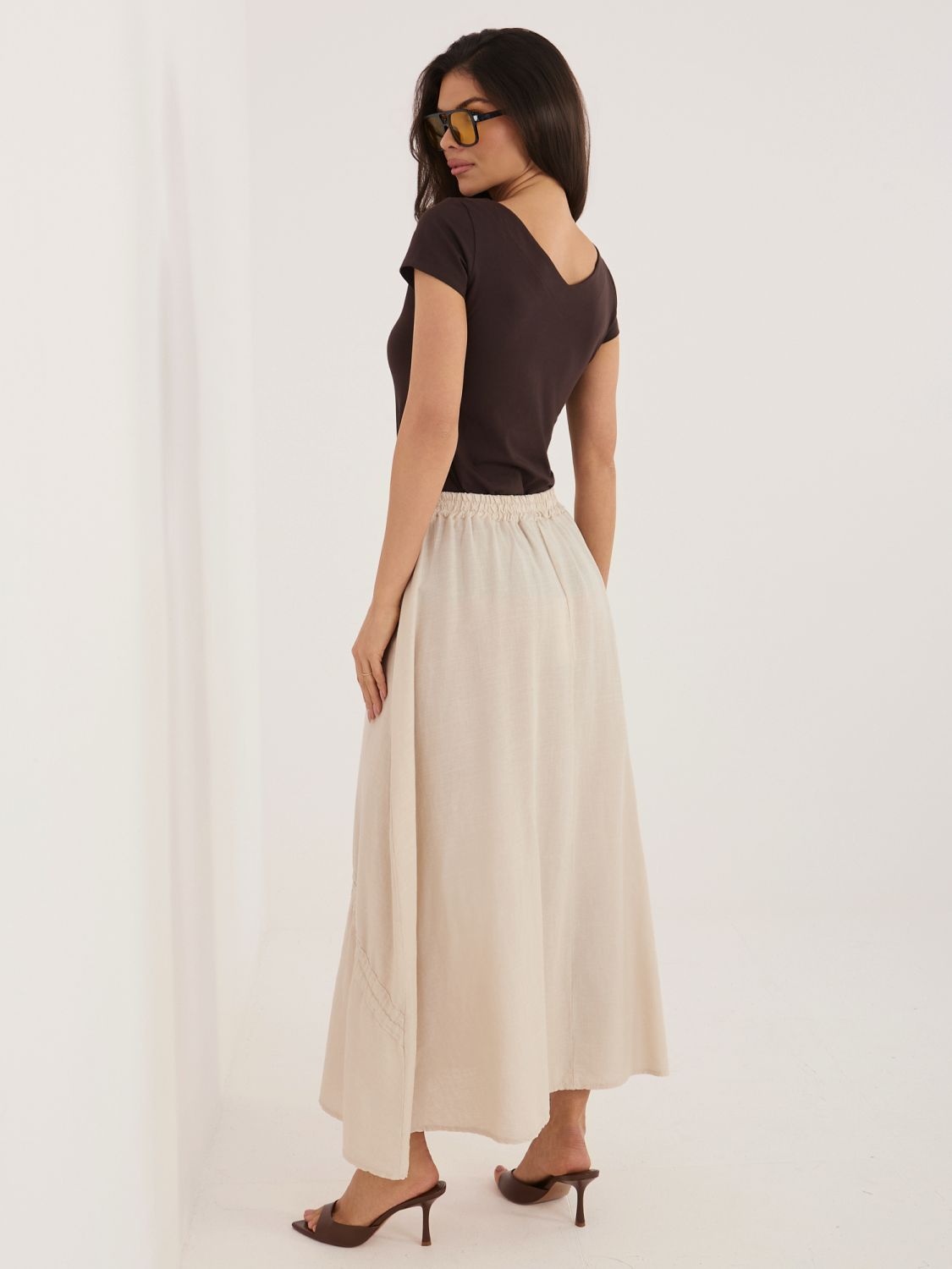 Béžová midi sukně s vázáním