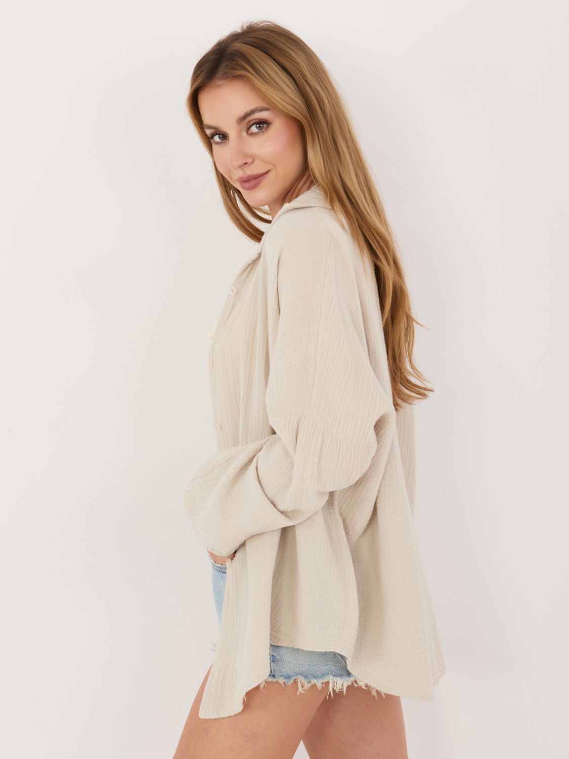 Béžová bavlněná košile s límečkem