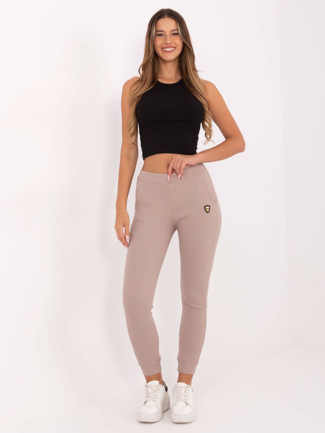 Béžové žebrované teplákové kalhoty