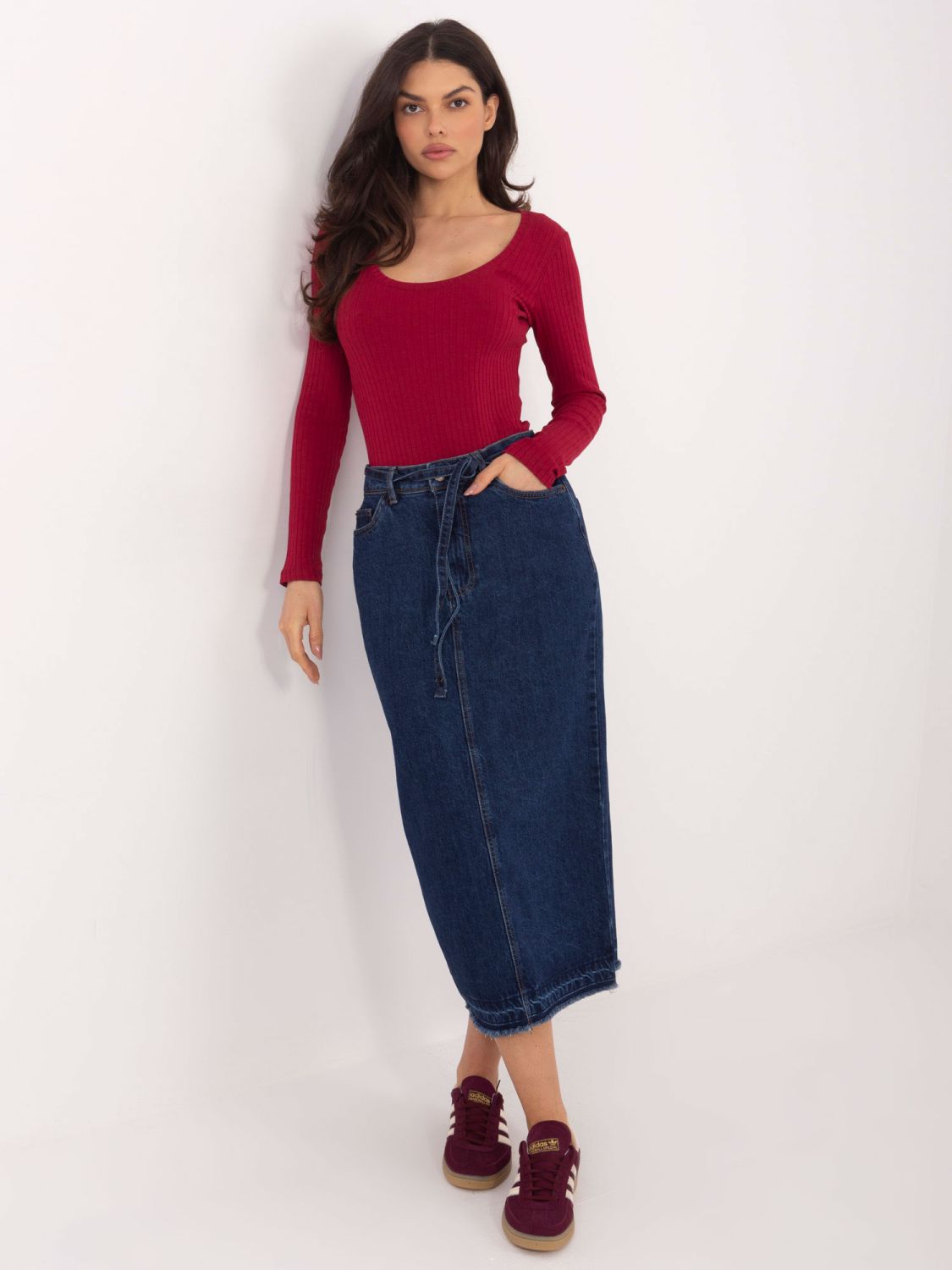 Bordó žebrované body s dlouhým rukávem