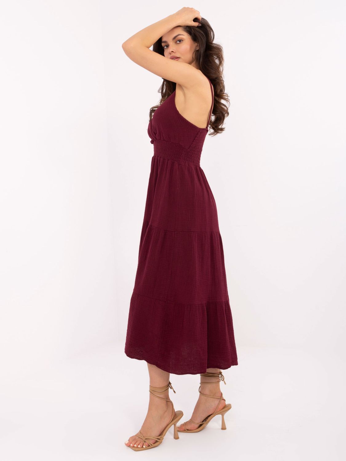 Bordó midi šaty s ramínky