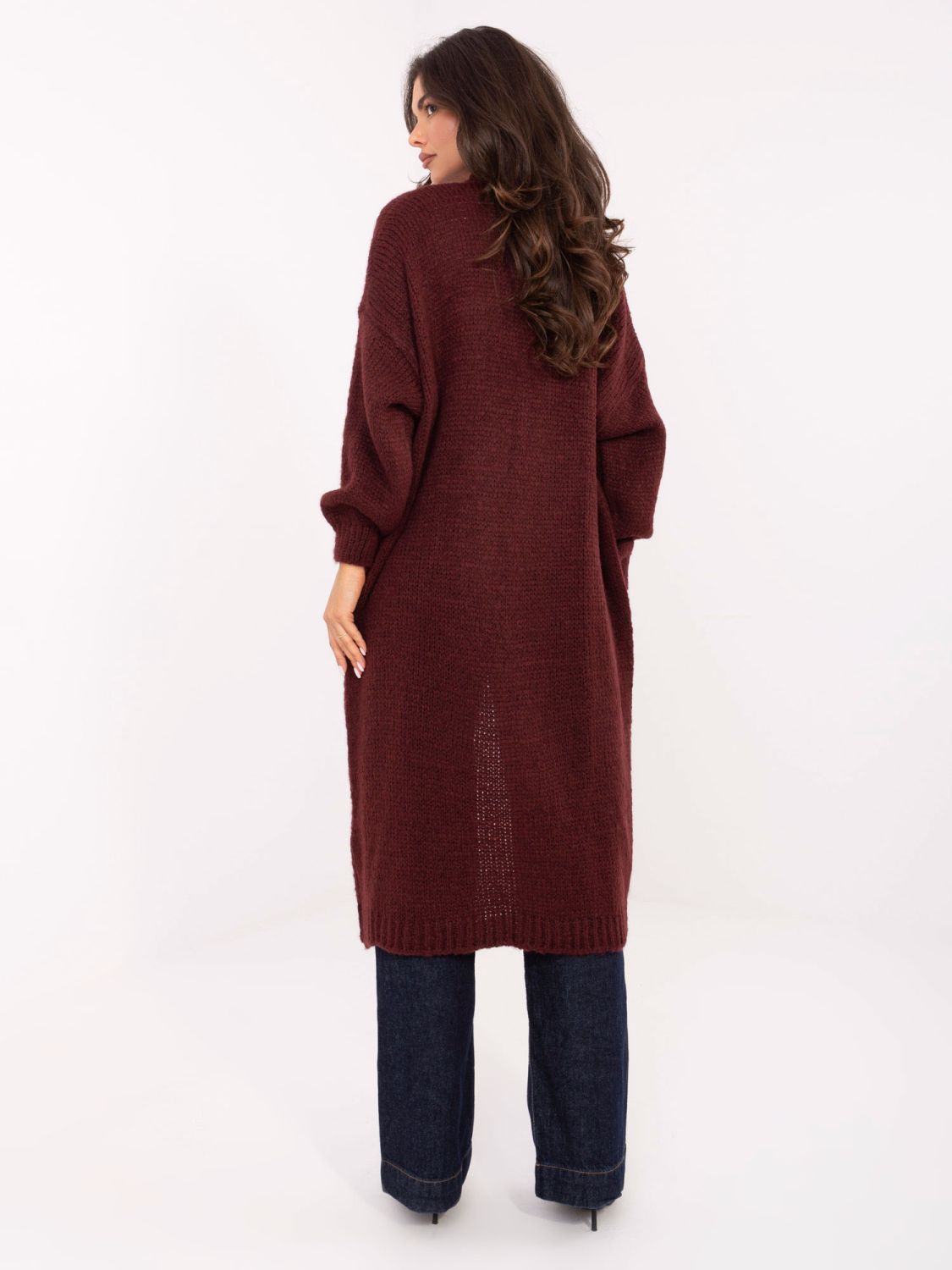 Bordó dlouhý kardigan s kapsami