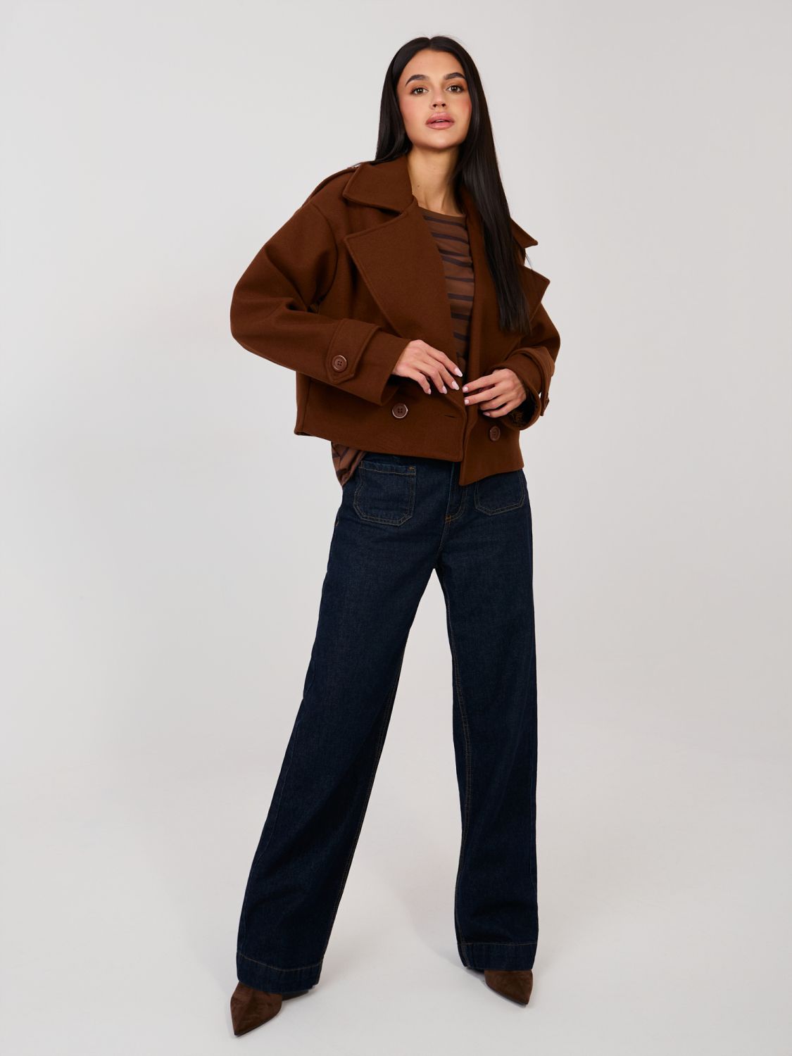 Hnědé pruhované bavlněné tričko s krátkým rukávem