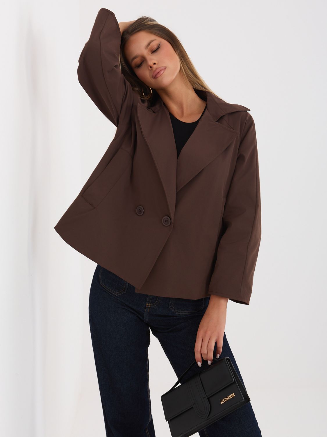 Krátký přechodný kabát s podšívkou, tmavě hnědý