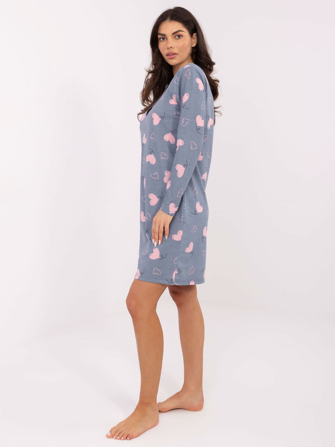 Dámská noční košile s dlouhým rukávem, tmavě modrá, bavlněná