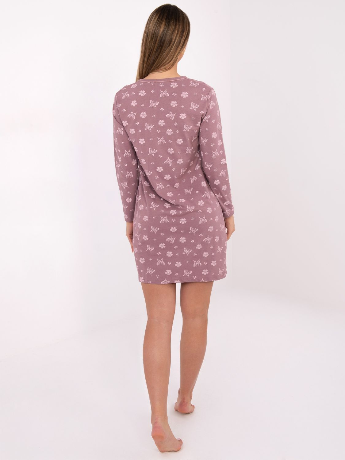 Dámská noční košile s dlouhým rukávem, tmavě růžová