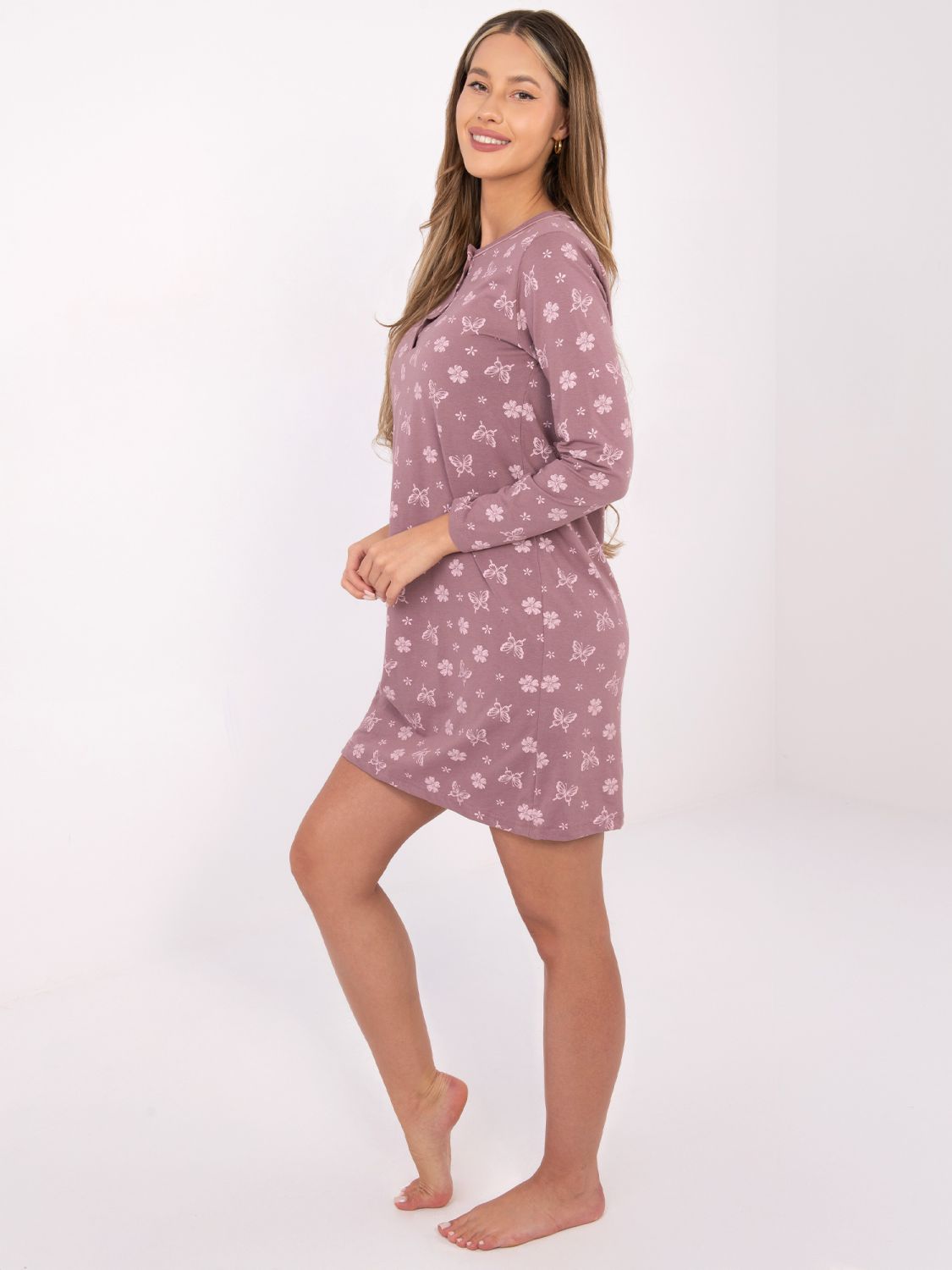 Dámská noční košile s dlouhým rukávem, tmavě růžová