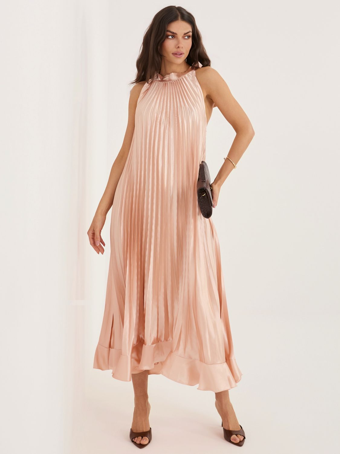 Koktejlové midi šaty s volánem a vázáním