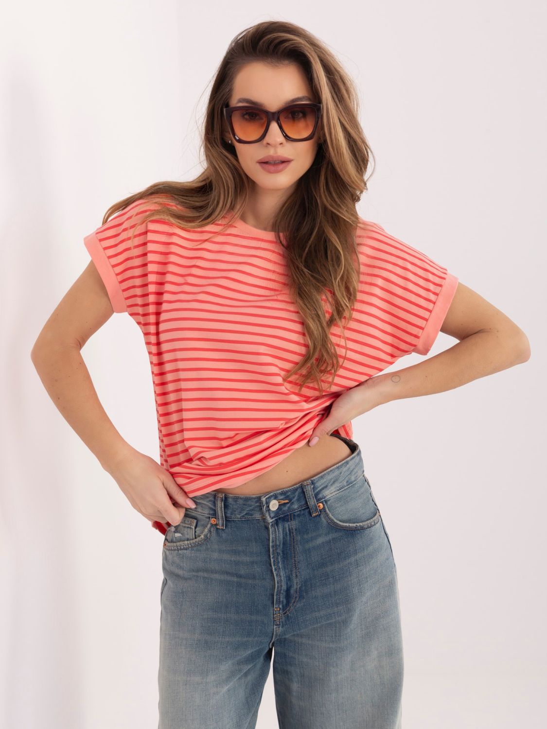 Oranžové pruhované tričko s krátkým rukávem