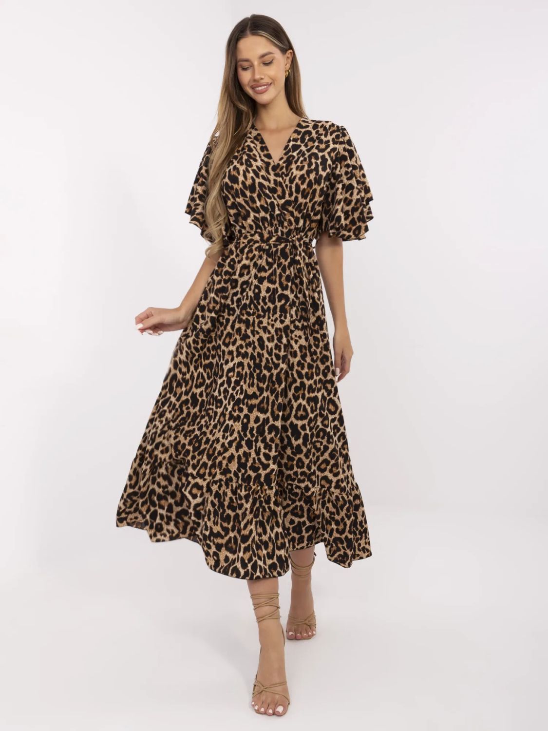 Maxi šaty s páskem ve zvířecím vzoru