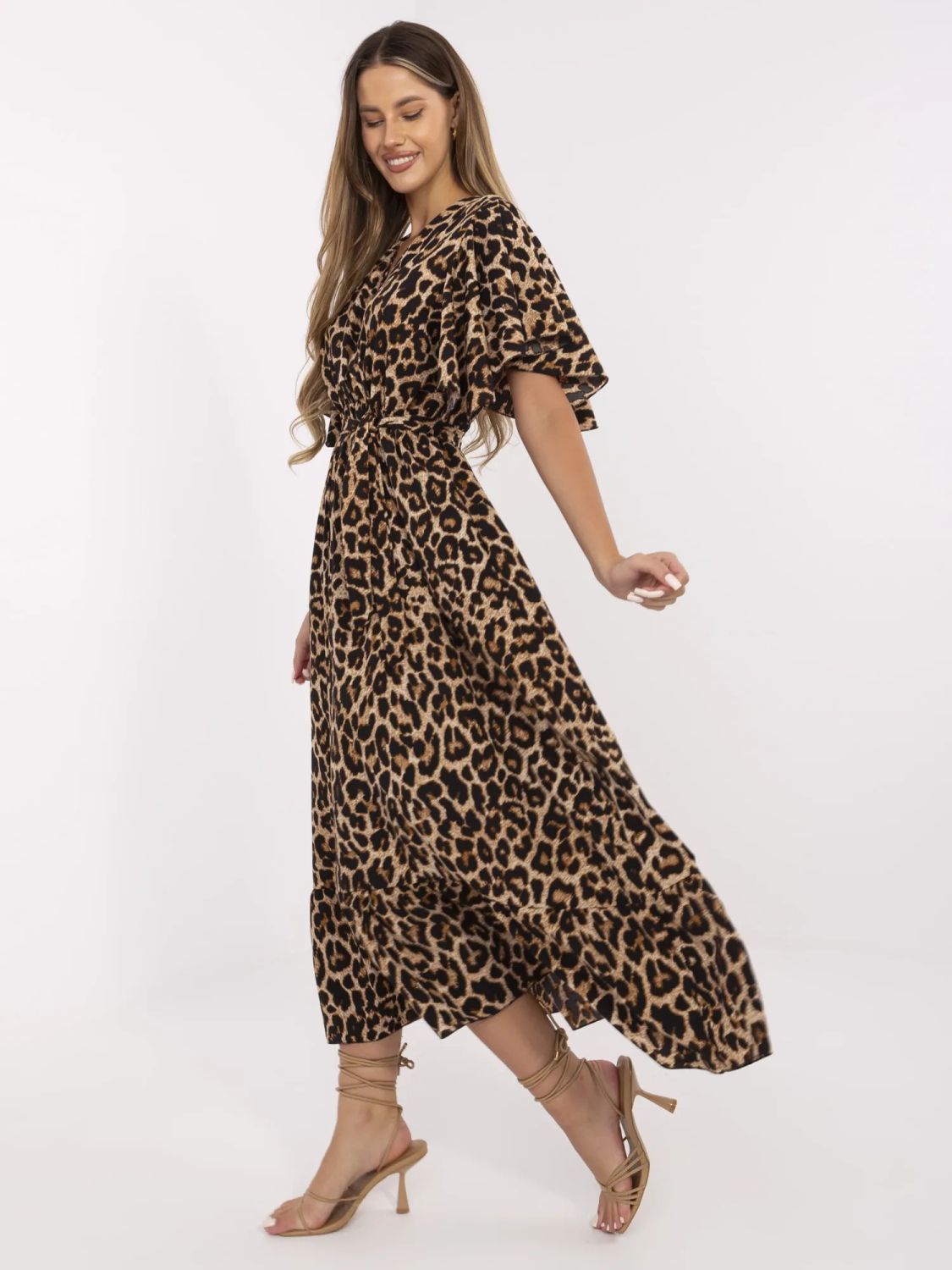 Maxi šaty s páskem ve zvířecím vzoru