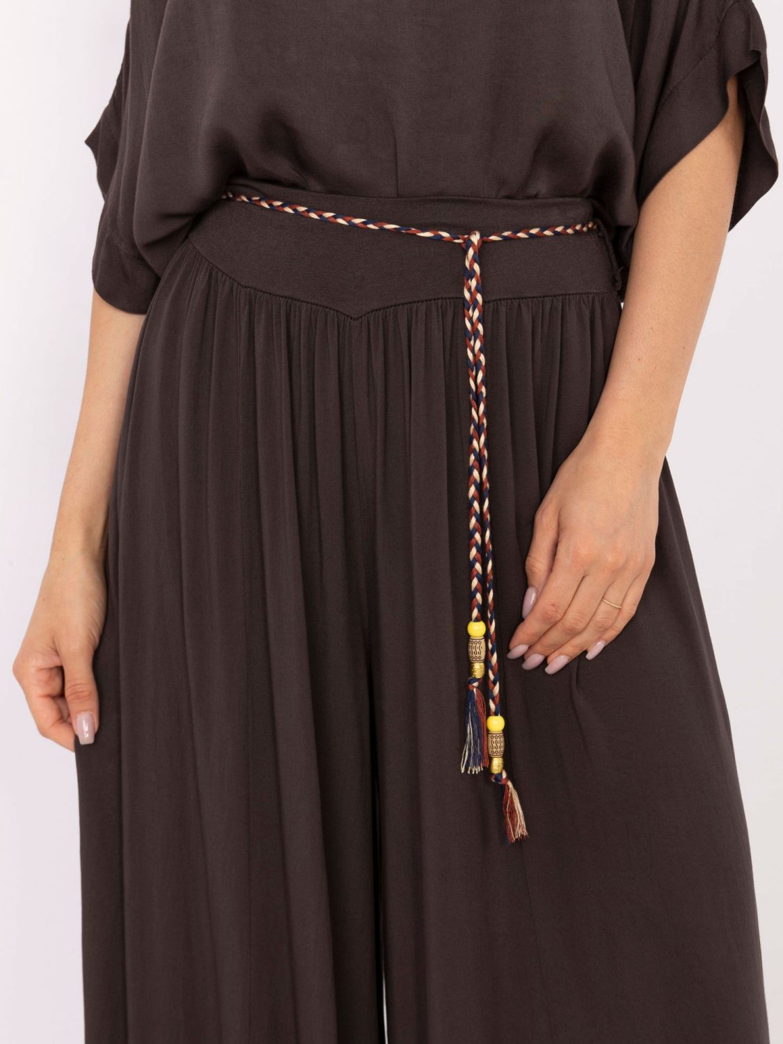 Elegantní palazzo kalhoty v tmavě hnědé barvě