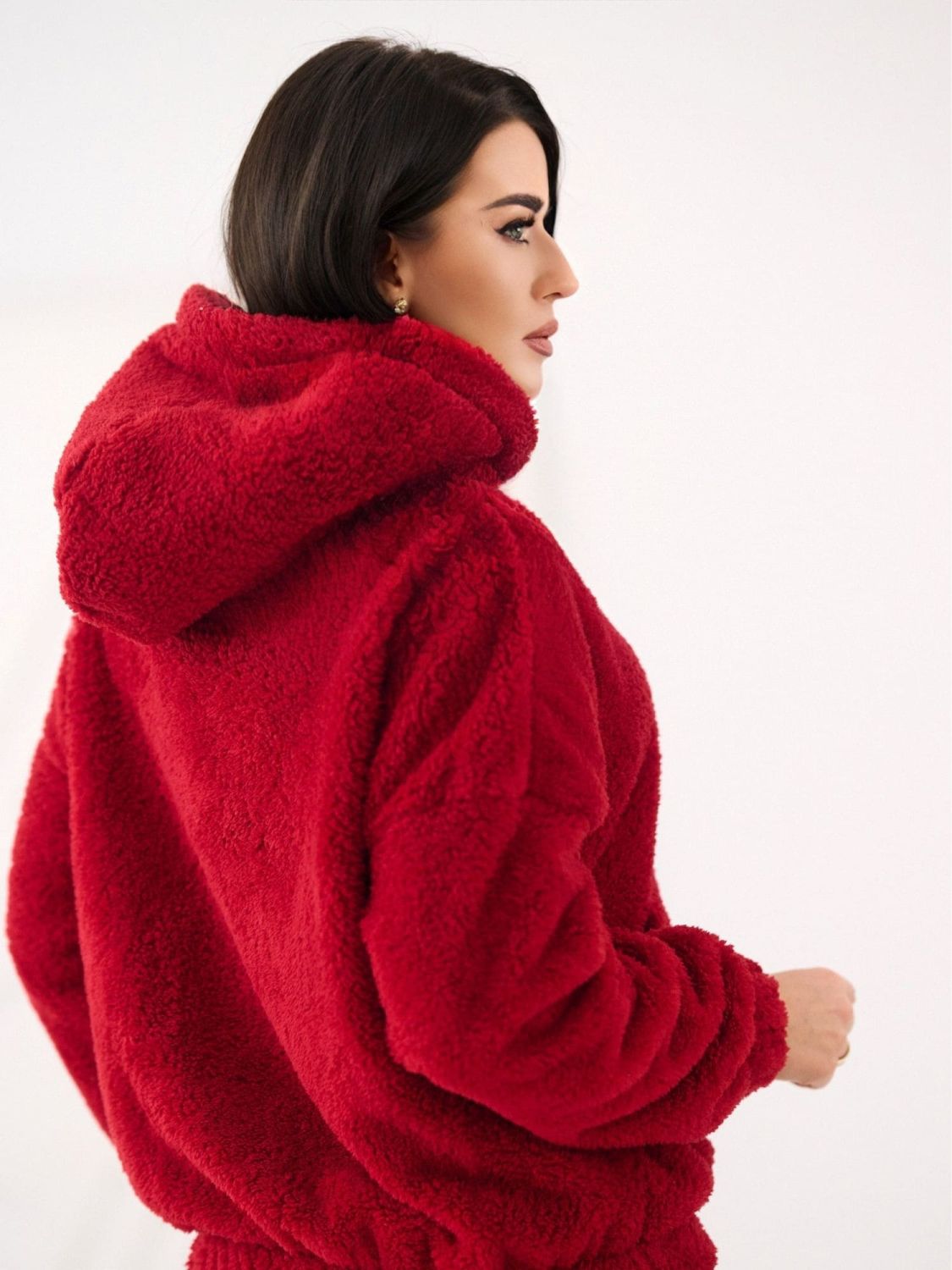 Dámská červená mikina s kapucí a kapsou