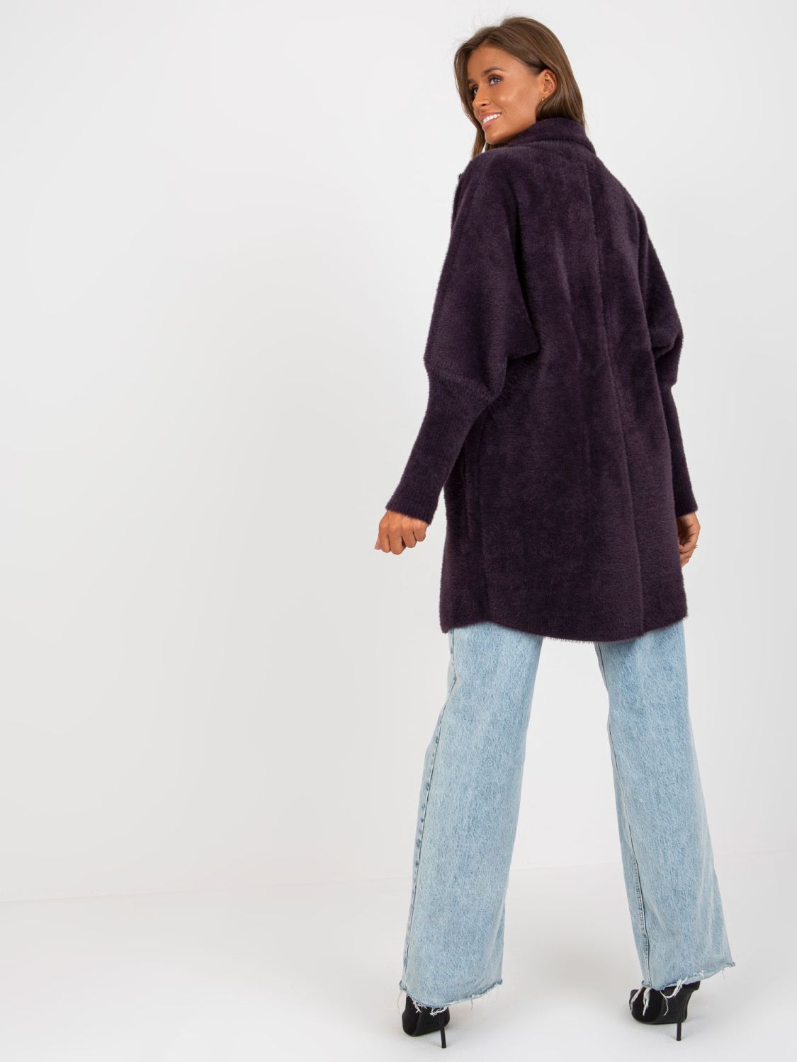 Tmavě fialový přechodný kabát z alpaky a vlny