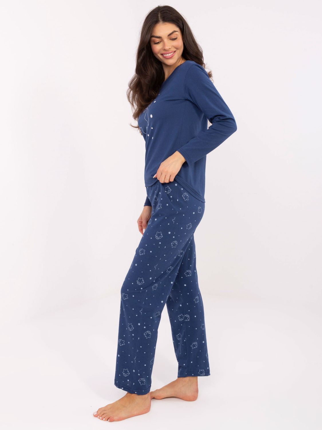 Dámské pyžamo s dlouhým rukávem v tmavě modré barvě