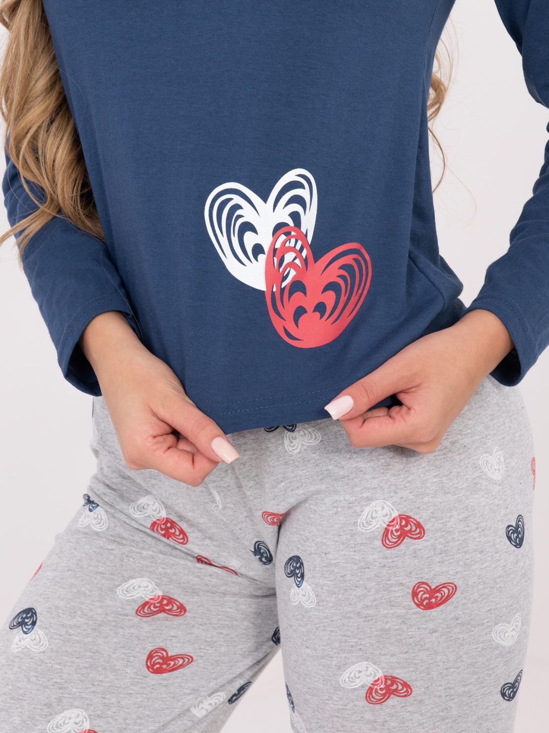 Dámské bavlněné pyžamo s potiskem, tmavě modré