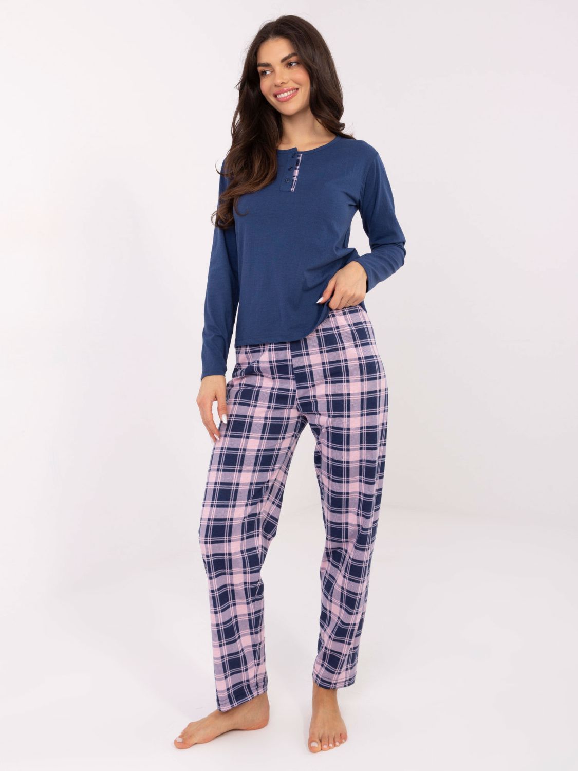 Dámské pyžamo s dlouhým rukávem v tmavě modré barvě