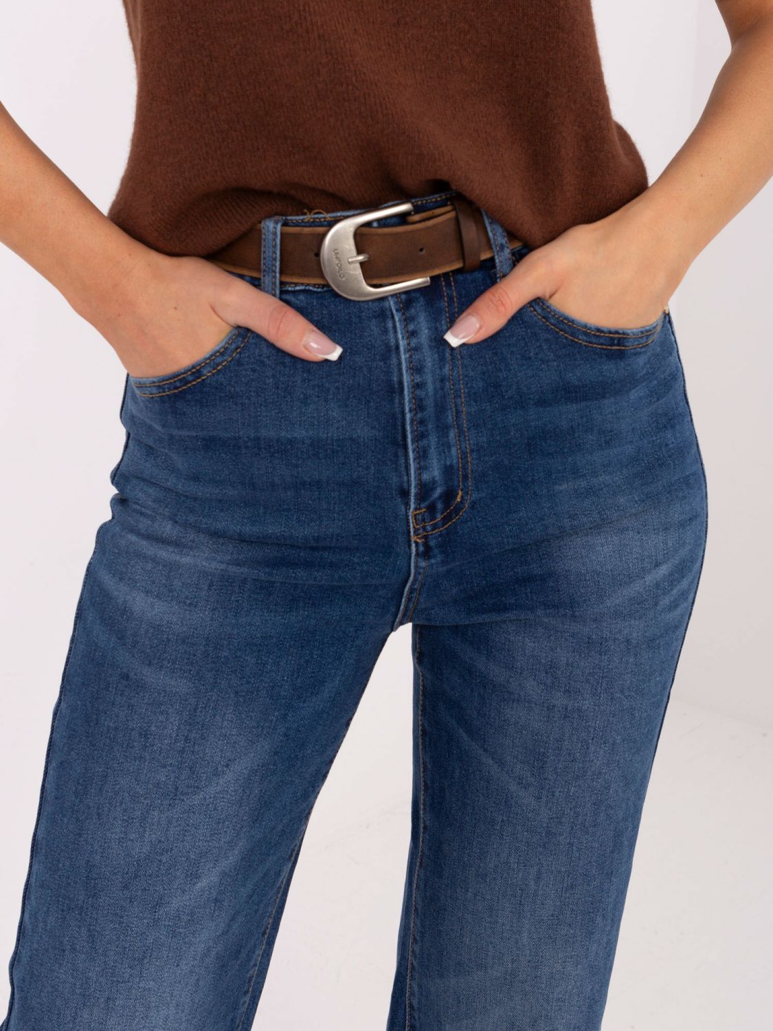 Dámské rovné džíny s vysokým pasem, tmavě modré