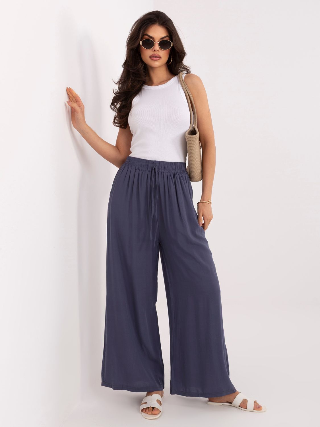 Dámské palazzo kalhoty z viskózy, tmavě modré