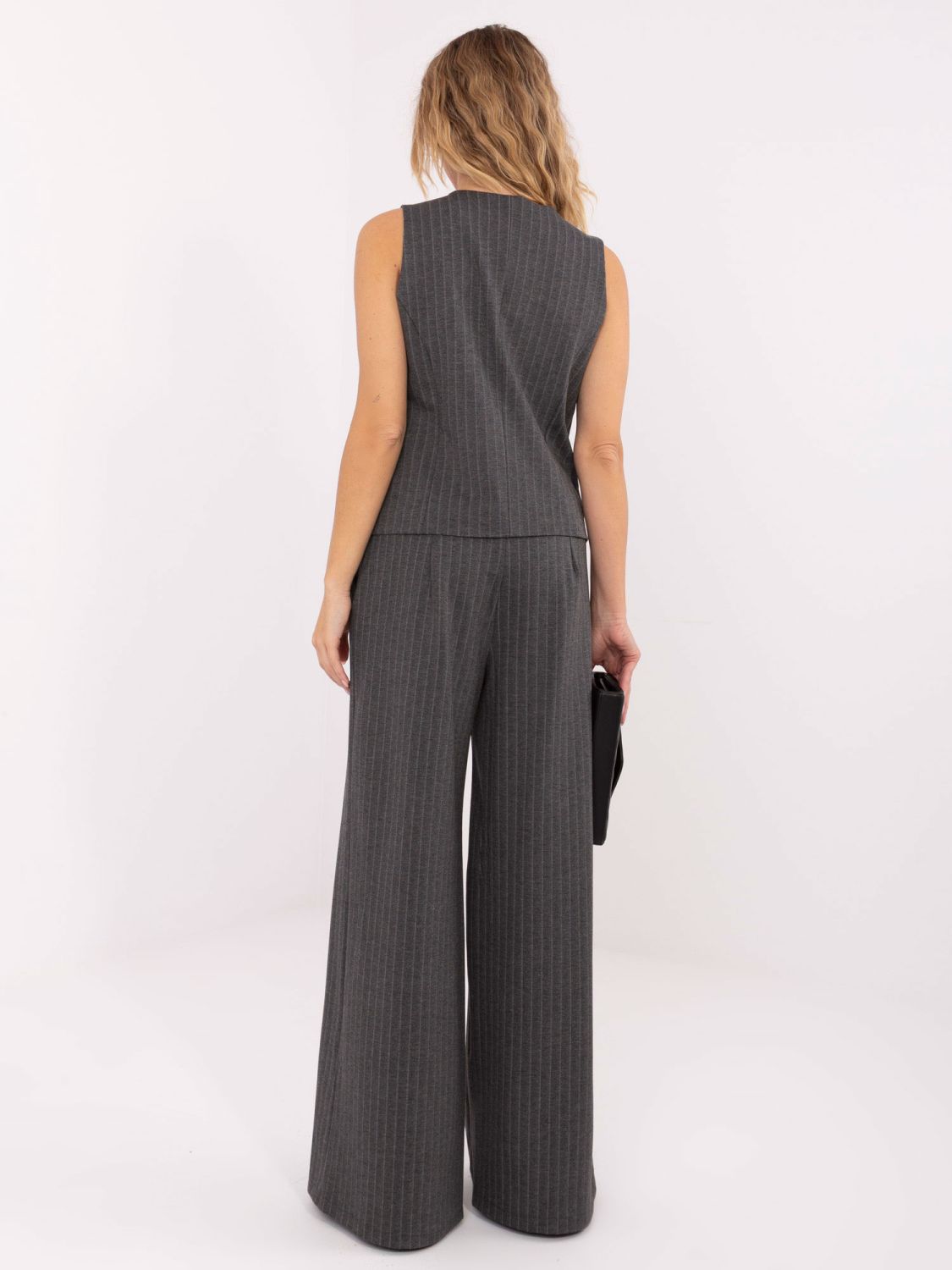 Elegantní široké kalhoty s proužky, tmavě šedé