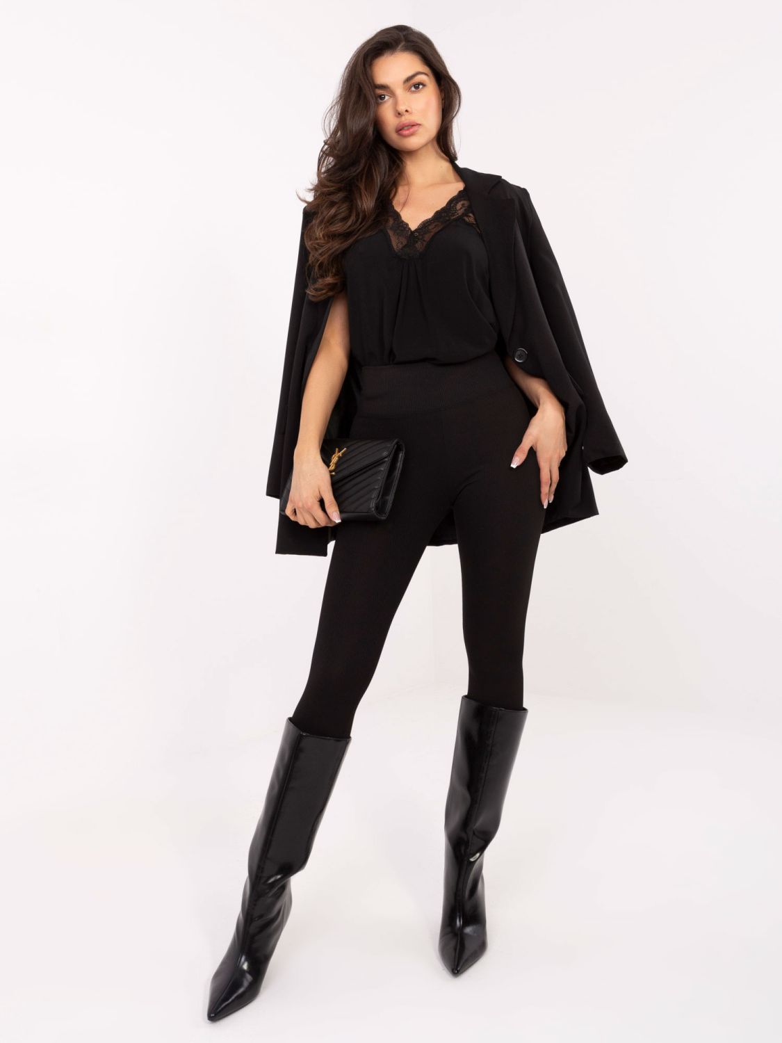 Černé žebrované legíny s vysokým pasem